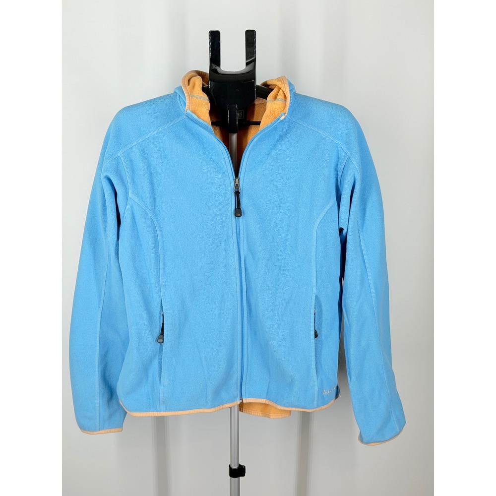 LL Bean Polartec Fleece Hoodie Womens XL Blue Orange Full Zip Jacket